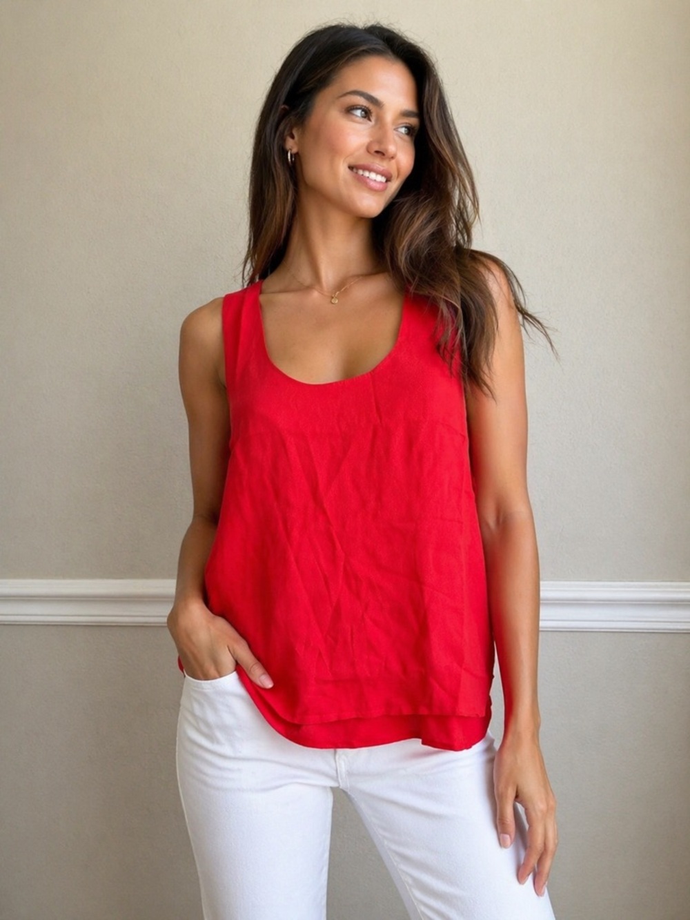 Lemieux Red Sleeveless Open Back Blouse Tank Top Summer Size Small